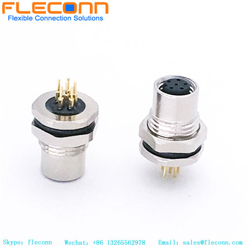 6-poliger M8-Leiterplattensteckverbinder für Frontplattenmontage