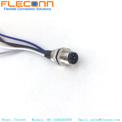 5-poliger M8-B-Code-Steckverbinder für Frontplattenmontage mit gelöteten Drahtlitzen