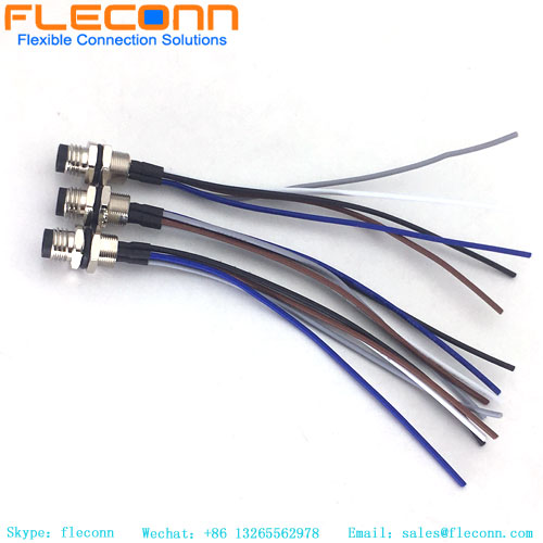 5-poliger M8-B-Code-Steckverbinder für Frontplattenmontage mit gelöteten Drahtlitzen