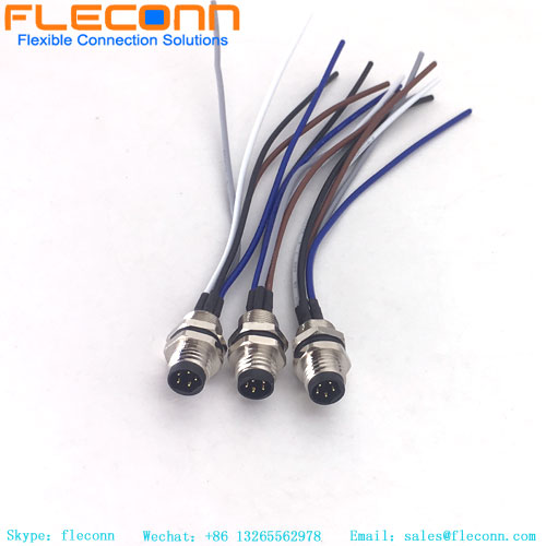 5-poliger M8-B-Code-Steckverbinder für Frontplattenmontage mit gelöteten Drahtlitzen