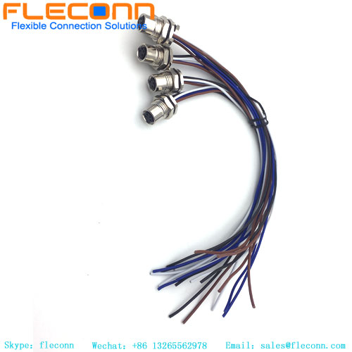 M8-Buchse für Frontplattenmontage, Befestigung vorne mit Einzeldrähten