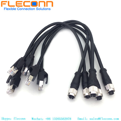 M12 8-poliges X-kodiertes Buchsen-zu-RJ45-Ethernet-Kabel