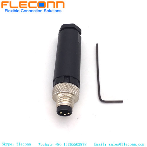 M8 3 Pin Connector, Male, Field Wireable, IP67 Waterproof