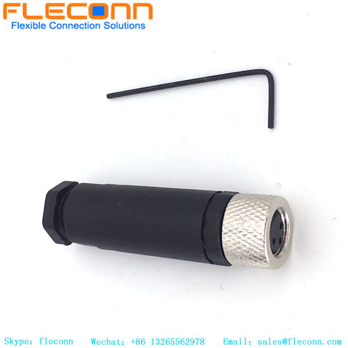 M8 3 Pin Connector, Female, Straight, Field Wireable