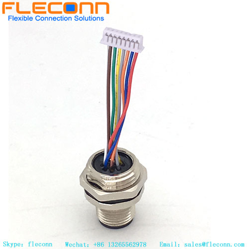 M12-Einbausteckverbinder, A-Code, 8-polig, mit vormontiertem Kabel-Pigtail