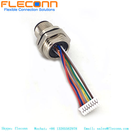 M12-Einbausteckverbinder, A-Code, 8-polig, mit vormontiertem Kabel-Pigtail