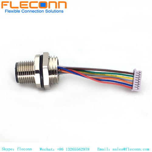 M12-Einbausteckverbinder, A-Code, 8-polig, mit vormontiertem Kabel-Pigtail