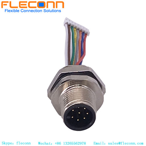 M12-Einbausteckverbinder, A-Code, 8-polig, mit vormontiertem Kabel-Pigtail