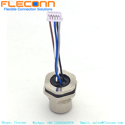 M12 A-Code, 5-poliger Steckverbinder für die Rückwandmontage mit Kabel für die Fabrikautomation